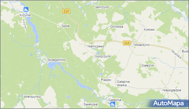 mapa Goszczyno gmina Dębnica Kaszubska, Goszczyno gmina Dębnica Kaszubska na mapie Targeo