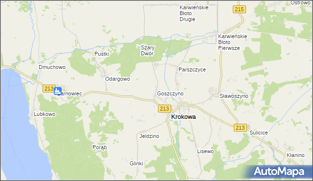 mapa Goszczyno gmina Krokowa, Goszczyno gmina Krokowa na mapie Targeo