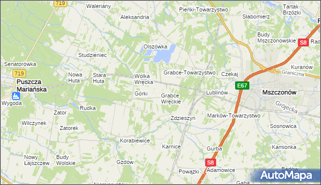 mapa Grabce Wręckie, Grabce Wręckie na mapie Targeo