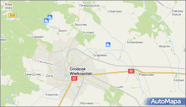 mapa Grąblewo gmina Grodzisk Wielkopolski, Grąblewo gmina Grodzisk Wielkopolski na mapie Targeo
