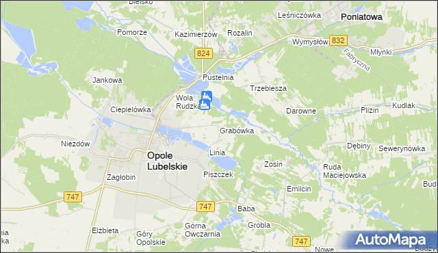 mapa Grabówka gmina Opole Lubelskie, Grabówka gmina Opole Lubelskie na mapie Targeo