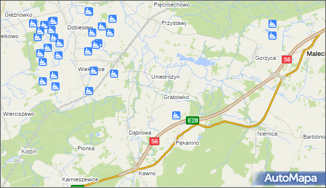 mapa Grabówko gmina Sianów, Grabówko gmina Sianów na mapie Targeo