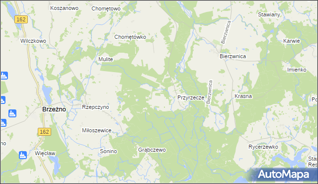 mapa Grądzkie gmina Brzeżno, Grądzkie gmina Brzeżno na mapie Targeo