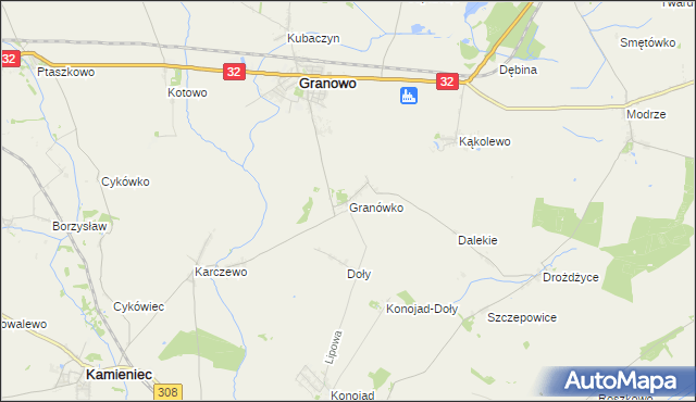 mapa Granówko gmina Granowo, Granówko gmina Granowo na mapie Targeo