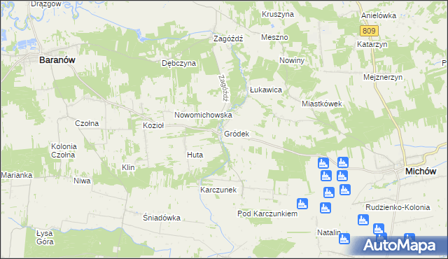 mapa Gródek gmina Baranów, Gródek gmina Baranów na mapie Targeo