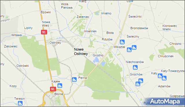 mapa Grodno gmina Nowe Ostrowy, Grodno gmina Nowe Ostrowy na mapie Targeo