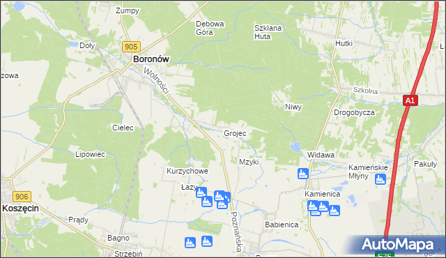 mapa Grojec gmina Boronów, Grojec gmina Boronów na mapie Targeo