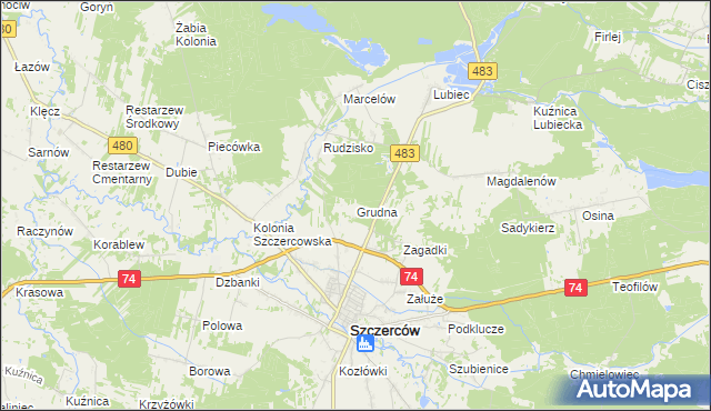 mapa Grudna gmina Szczerców, Grudna gmina Szczerców na mapie Targeo