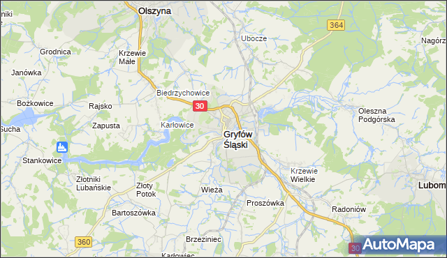 mapa Gryfów Śląski, Gryfów Śląski na mapie Targeo