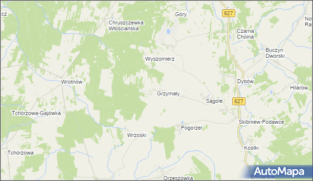 mapa Grzymały gmina Kosów Lacki, Grzymały gmina Kosów Lacki na mapie Targeo