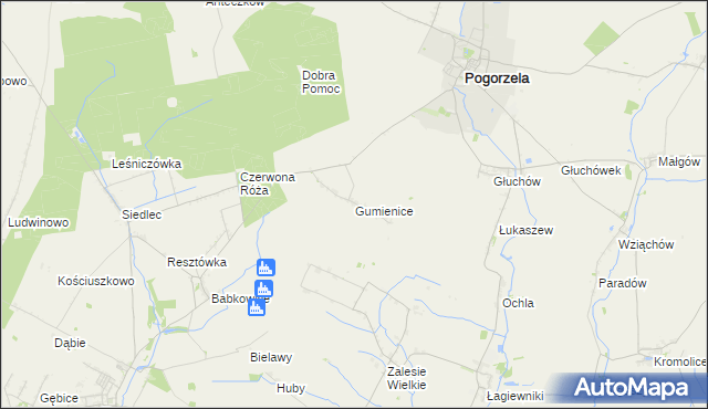 mapa Gumienice gmina Pogorzela, Gumienice gmina Pogorzela na mapie Targeo