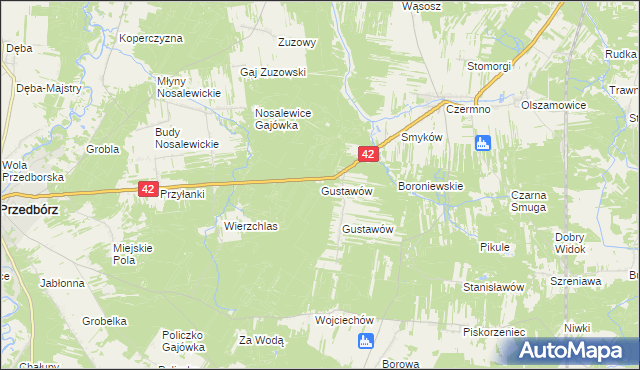 mapa Gustawów gmina Przedbórz, Gustawów gmina Przedbórz na mapie Targeo