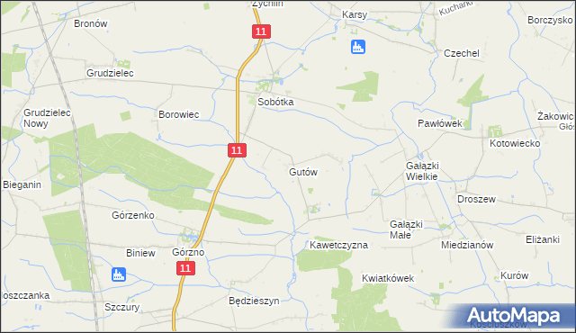 mapa Gutów gmina Ostrów Wielkopolski, Gutów gmina Ostrów Wielkopolski na mapie Targeo