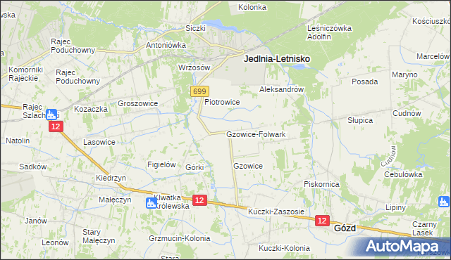mapa Gzowice-Folwark, Gzowice-Folwark na mapie Targeo