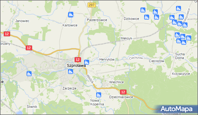 mapa Henryków gmina Szprotawa, Henryków gmina Szprotawa na mapie Targeo