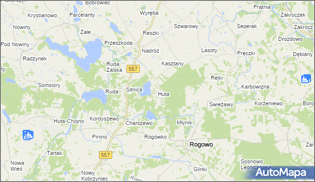 mapa Huta gmina Rogowo, Huta gmina Rogowo na mapie Targeo