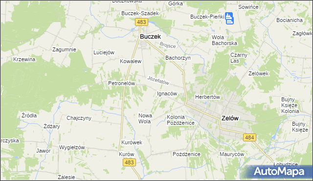 mapa Ignaców gmina Zelów, Ignaców gmina Zelów na mapie Targeo