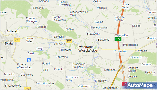 mapa Iwanowice Włościańskie, Iwanowice Włościańskie na mapie Targeo