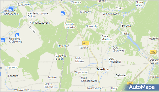 mapa Izbiska gmina Miedźno, Izbiska gmina Miedźno na mapie Targeo