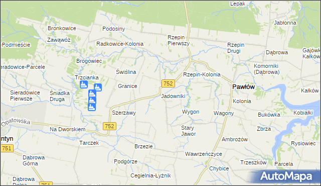mapa Jadowniki gmina Pawłów, Jadowniki gmina Pawłów na mapie Targeo