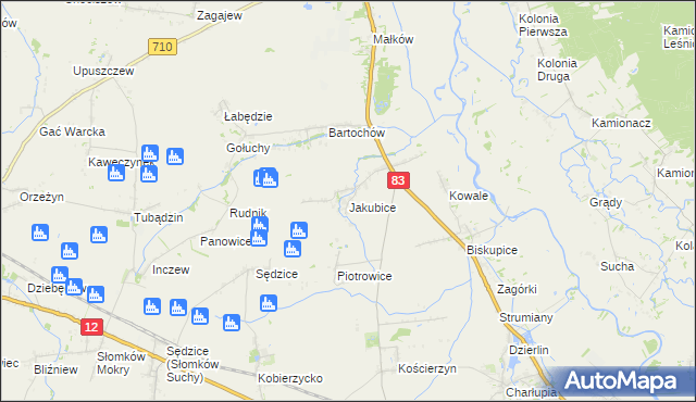 mapa Jakubice, Jakubice na mapie Targeo