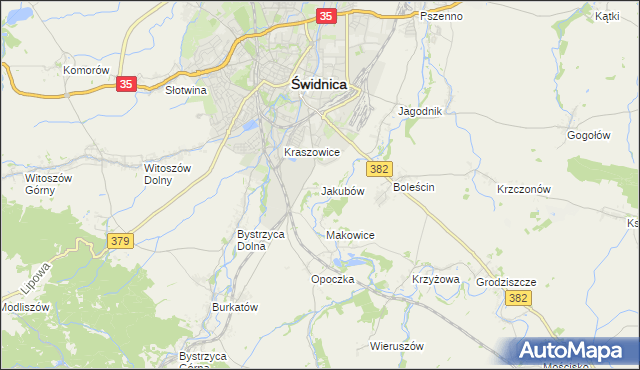 mapa Jakubów gmina Świdnica, Jakubów gmina Świdnica na mapie Targeo