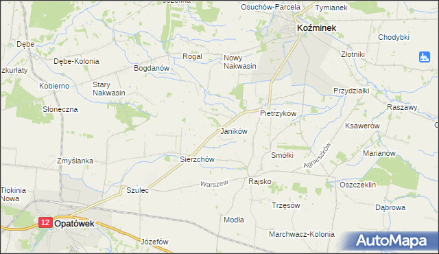 mapa Janików gmina Opatówek, Janików gmina Opatówek na mapie Targeo