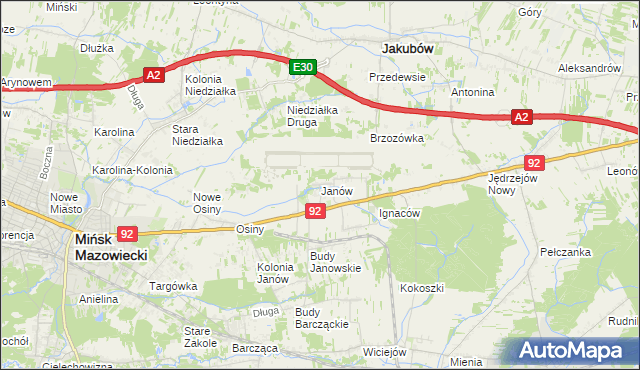 mapa Janów gmina Mińsk Mazowiecki, Janów gmina Mińsk Mazowiecki na mapie Targeo