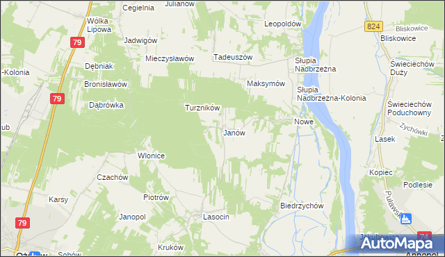 mapa Janów gmina Ożarów, Janów gmina Ożarów na mapie Targeo