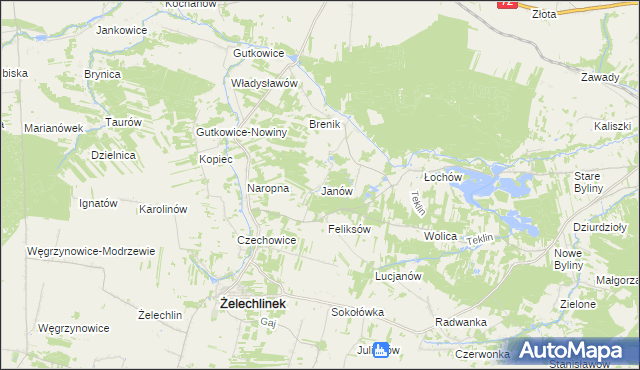 mapa Janów gmina Żelechlinek, Janów gmina Żelechlinek na mapie Targeo