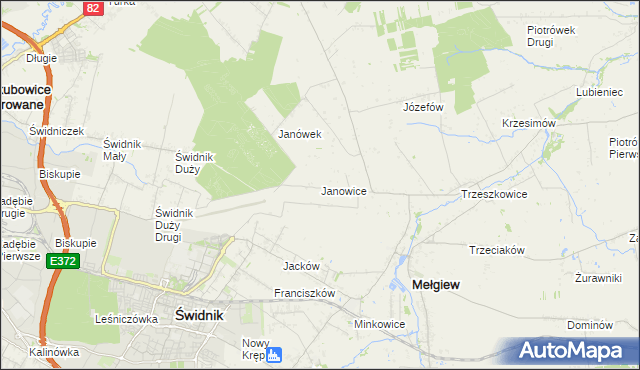 mapa Janowice gmina Mełgiew, Janowice gmina Mełgiew na mapie Targeo