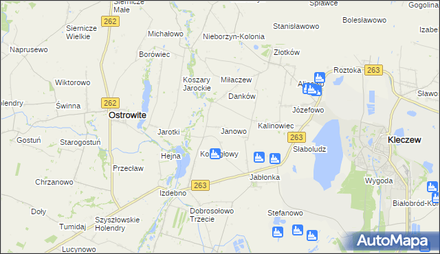 mapa Janowo gmina Kleczew, Janowo gmina Kleczew na mapie Targeo