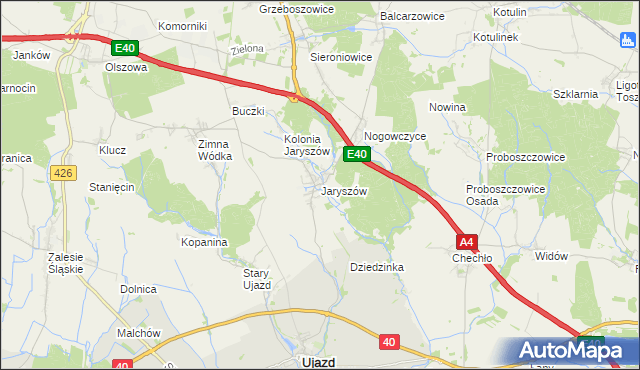 mapa Jaryszów gmina Ujazd, Jaryszów gmina Ujazd na mapie Targeo