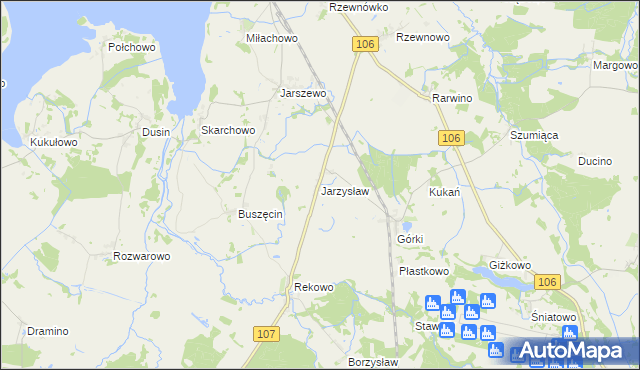 mapa Jarzysław gmina Kamień Pomorski, Jarzysław gmina Kamień Pomorski na mapie Targeo