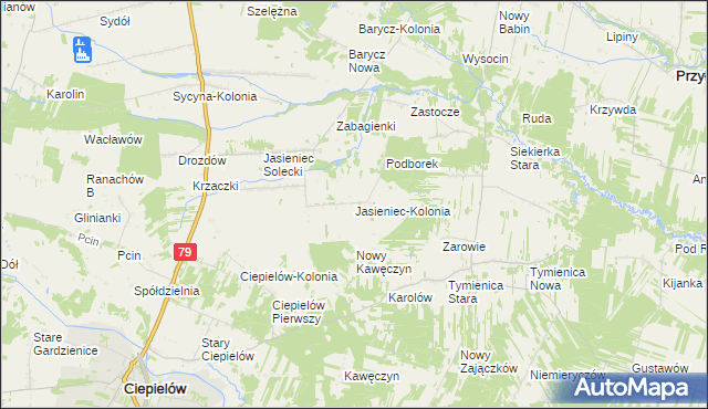 mapa Jasieniec-Kolonia, Jasieniec-Kolonia na mapie Targeo
