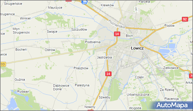 mapa Jastrzębia gmina Łowicz, Jastrzębia gmina Łowicz na mapie Targeo