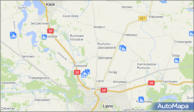 mapa Jastrzębie gmina Lipno, Jastrzębie gmina Lipno na mapie Targeo