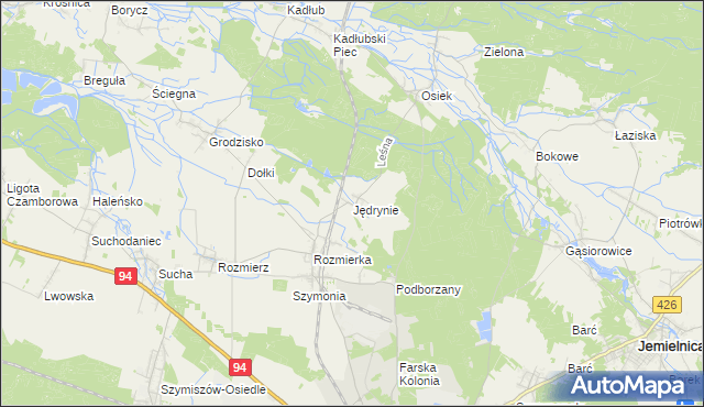 mapa Jędrynie, Jędrynie na mapie Targeo