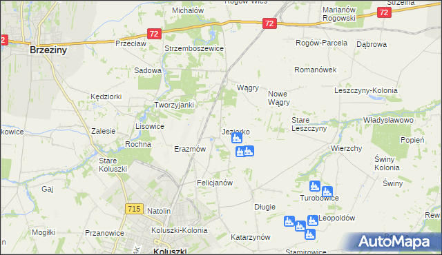 mapa Jeziorko gmina Koluszki, Jeziorko gmina Koluszki na mapie Targeo