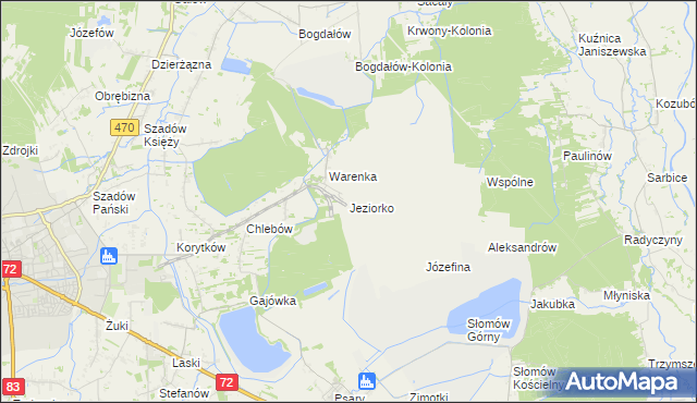 mapa Jeziorko gmina Przykona, Jeziorko gmina Przykona na mapie Targeo