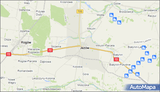 mapa Jeżów powiat brzeziński, Jeżów powiat brzeziński na mapie Targeo