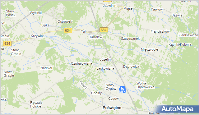 mapa Józefin gmina Poświętne, Józefin gmina Poświętne na mapie Targeo