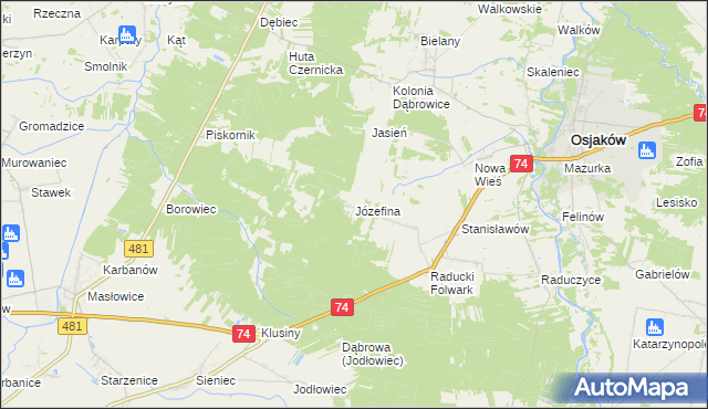 mapa Józefina gmina Osjaków, Józefina gmina Osjaków na mapie Targeo