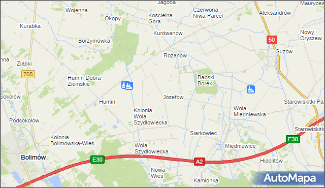 mapa Józefów gmina Bolimów, Józefów gmina Bolimów na mapie Targeo