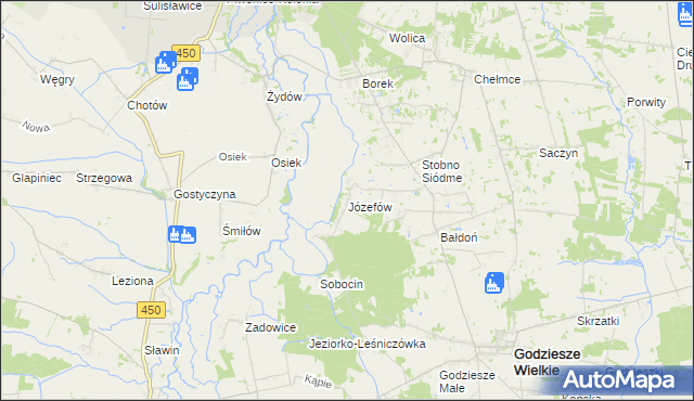 mapa Józefów gmina Godziesze Wielkie, Józefów gmina Godziesze Wielkie na mapie Targeo