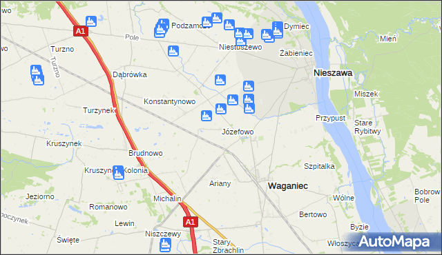 mapa Józefowo gmina Waganiec, Józefowo gmina Waganiec na mapie Targeo