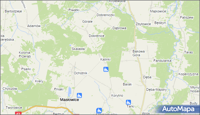mapa Kalinki gmina Masłowice, Kalinki gmina Masłowice na mapie Targeo