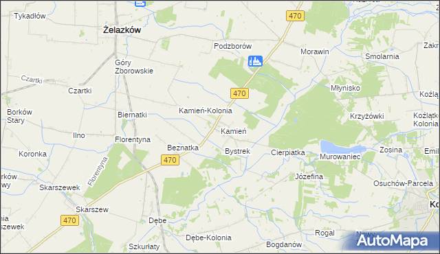 mapa Kamień gmina Ceków-Kolonia, Kamień gmina Ceków-Kolonia na mapie Targeo