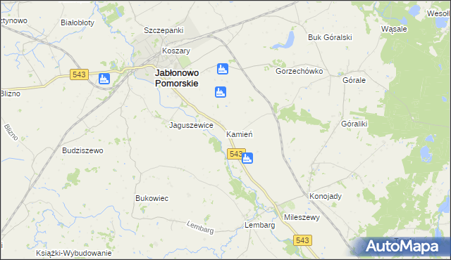 mapa Kamień gmina Jabłonowo Pomorskie, Kamień gmina Jabłonowo Pomorskie na mapie Targeo