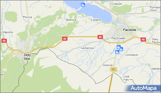 mapa Kamienica gmina Paczków, Kamienica gmina Paczków na mapie Targeo